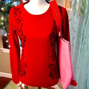 5/$20 Beautiful Sweater from the UK!red and black tattoo like design. Euc